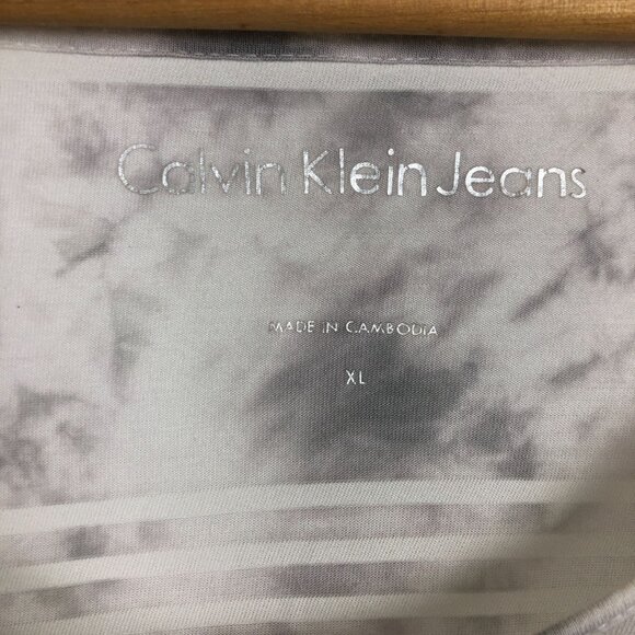 Calvin Klein Women's V Neck Tee XL Semi Sheer Striped Tie Dye Long Sleeves Gray - Picture 3 of 8